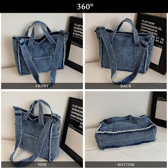 Denim Tote Bags for Women Jean Purse Casual Denim Handbag Large Capacity Crossbo - Picture 6 of 7